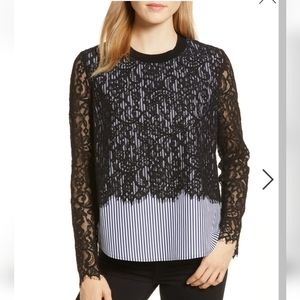 Vineyard Vines Solstice Striped Lace Blouse in Jet Black Size Small